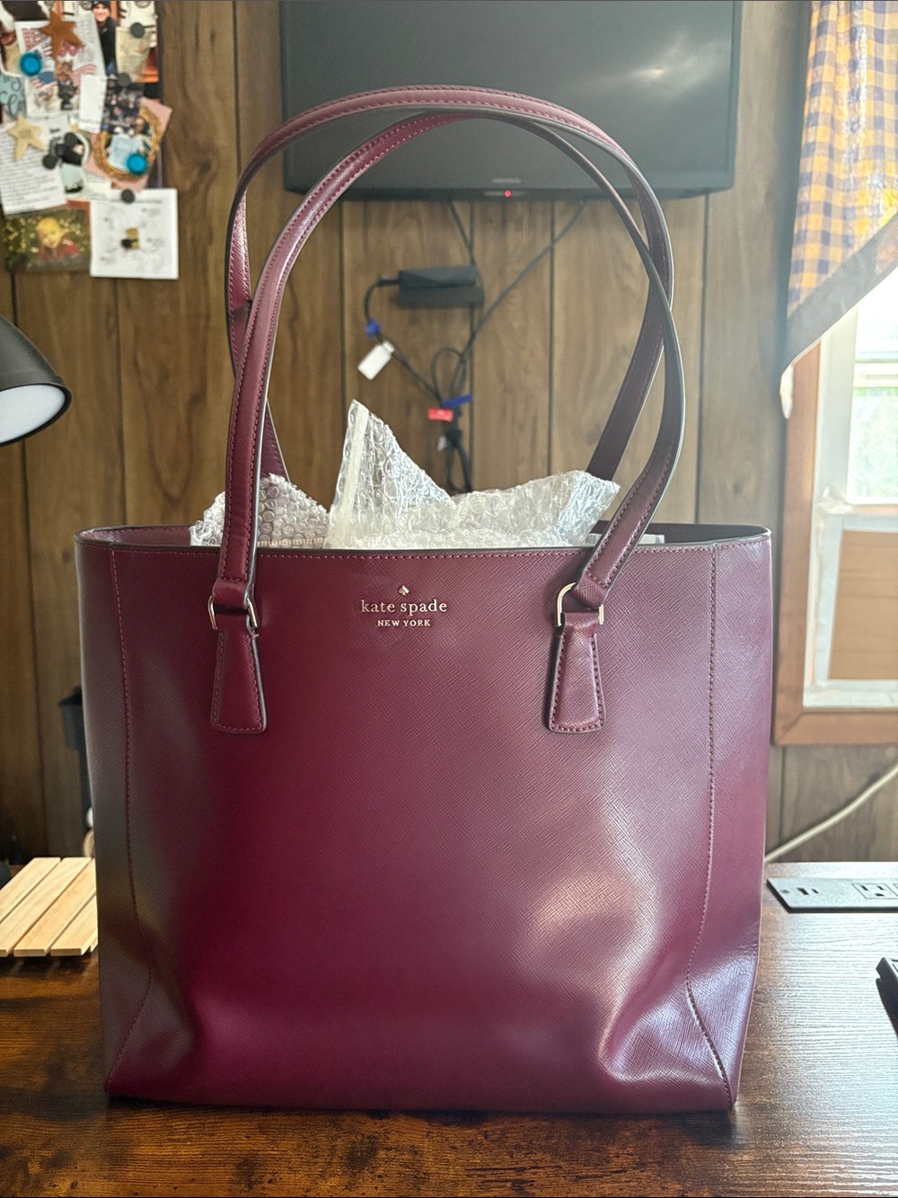 kate spade Burgundy Saffiano Leather Tote